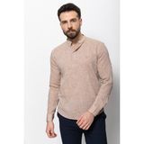 Desenli Slim Fit Hakim Yaka Keten Erkek Gömlek - XL - Kamel