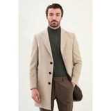 Desenli Slim Fit Mono Yaka Kaşe Erkek Kaban - Bej - 56