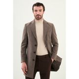 Desenli Slim Fit Mono Yaka Kaşe Erkek Kaban - Kahverengi - 58
