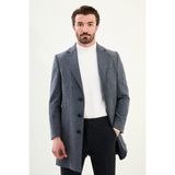 Desenli Slim Fit Mono Yaka Kaşe Erkek Kaban - Lacivert - Gri - 58