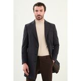 Desenli Slim Fit Mono Yaka Kaşe Erkek Kaban - Lacivert - Kahverengi - 52