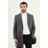 Desenli Slim Fit Mono Yaka Kaşe Erkek Kaban - Siyah - 52
