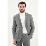 Desenli Slim Fit Mono Yaka Yün Erkek Takım Elbise - Gri - 6 Drop - 50