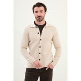 Desenli Slim Fit Torba Cep Gömlek Yaka Erkek Triko Ceket - Bej - XL