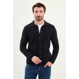 Desenli Slim Fit Torba Cep Gömlek Yaka Erkek Triko Ceket - Lacivert - XL