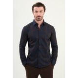 Desenli Slim Fit Uzun Kollu Oduncu Yün Erkek Gömlek - 2XL - Lacivert-Kahverengi