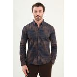 Desenli Slim Fit Uzun Kollu Oduncu Yün Erkek Gömlek - Kahverengi