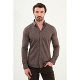 Desenli Slim Fit Uzun Kollu Oduncu Yün Erkek Gömlek - Kamel