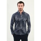 Desenli Slim Fit Uzun Kollu Oduncu Yün Erkek Gömlek - Lacivert