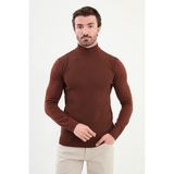 Desenli Slim Fit Yarım Balıkçı Yaka Erkek Triko Kazak - Kiremit