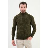Desenli Slim Fit Yarım Balıkçı Yaka Şönil Kumaş Erkek Triko Kazak - Haki