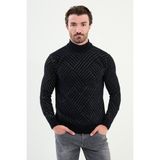 Desenli Slim Fit Yarım Balıkçı Yaka Şönil Kumaş Erkek Triko Kazak - Lacivert