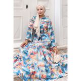 Desenli Tesettür Elbise - İndigo - 40 - 42
