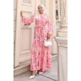 Desenli Tesettür Elbise - Pembe - 40 - 42