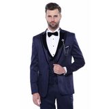 Desenli Velvet Yaka Lacivert Takım Elbise | Wessi