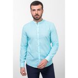 Desenli Yeşil Renk Slim Fit Hakim Yaka Uzun Kollu Keten Erkek Gömlek - 2XL