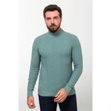 Desenli Yeşil Slim Fit Yarım Balıkçı Yaka Yün Erkek Triko Kazak