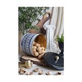 Desenli Yuvarlak Metal Saklama Kabı 14 Cm, Erzak Kabı - Organizer Kutu 17,5 cm x 13 cm (City Hello) - standart