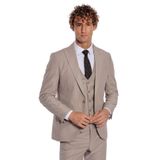 Desensiz Yelekli Slim Fit Açık Kahverengi Erkek Takım Elbise - Wessi