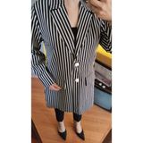 Deseo Boutique Kadın Boyuna Çizgili Beyaz Düğmeli Kot Blazer Ceket - M - L - Kot Mavisi