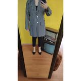 Deseo Boutique Kadın Boyuna Çizgili Beyaz Düğmeli Kot Blazer Ceket - S - M - Kot Mavisi