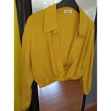 Deseo Boutique Kadın Hardal Renk Beli Lastikli Crop-Belde Model Uzun Kollu Gömlek - Hardal Sarısı