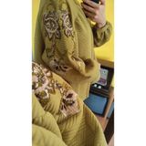 Deseo Boutique Kadın Kol ve Sırt Kısmı Işlemeli Standart Beden Özel Şık Kimono Ceket - Yağ Yeşili