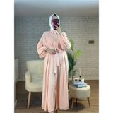 Deseo Boutique Kadın Pudra Renk Kuşaklı Uzun Kollu Sırtı Pile Detaylı Tesettür Elbise - Pudra - Pembe