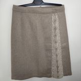 DESEO BOUTIQUE Kadın Vizon Renk Kaşe Dantel Güpür Detaylı Arkası Küçük Yırtmaçlı Tasarım Etek - 36 - 38 - Açık Vizon