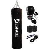 Desfabe Boxing Star 120X32 Cm Zincirli Boks Kum Torbası Siyah Boks Eldiveni El Sargı Bandajı Atlama Ipi