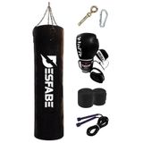 Desfabe Boxing Star 120X32 Cm Zincirli Boks Kum Torbası Siyah Eldiven Bandaj Ip Aparat