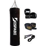 Desfabe Boxing Star 120x32 Cm Zincirli Boks Kum Torbası Siyah+Boks Eldiveni+El Bandajı+Atlama İpi