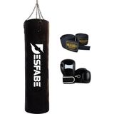 Desfabe Boxing Star 120x32 Cm Zincirli Boks Kum Torbası Siyah+Boks Eldiveni+El Sargı Bandajı