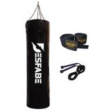 Desfabe Boxing Star 120x32 Cm Zincirli Boks Kum Torbası Siyah+El Sargı Bandajı+Atlama İpi