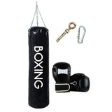 Desfabe Boxing Star 70x25 Cm Zincirli Boks Kum Torbası Siyah +Askı Aparatı+Boks Eldiveni
