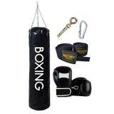Desfabe Boxing Star 70x25 Cm Zincirli Boks Kum Torbası Siyah +Askı Aparatı+Boks Eldiveni+El Sargı Bandajı
