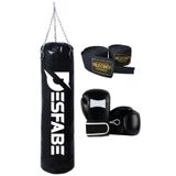 Desfabe Boxing Star 70x25 Cm Zincirli Boks Kum Torbası Siyah +Boks Eldiveni+El Sargı Bandajı