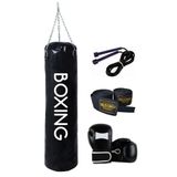 Desfabe Boxing Star 70x25 Cm Zincirli Boks Kum Torbası Siyah +Boks Eldiveni+El Sargı Bandajı+Atlama İpi