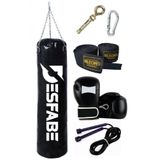 Desfabe Boxing Star 70X25 Cm Zincirli Boks Kum Torbasi Siyah+Aski Aparati+Boks Eldiveni+El Bandaji+Atlama Ipi