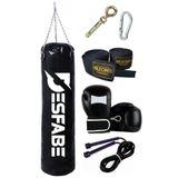 Desfabe Boxing Star 70x25 Cm Zincirli Boks Kum Torbası Siyah+Askı Aparatı+Boks Eldiveni+El Sargı Bandajı+Atlama İpi