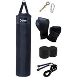 Desfabe Polydes 120X30 cm Kolonlu Boks Kum Torbası Siyah+Askı Aparatı+Boks Eldiveni+El Bandajı+� - Çok Renkli