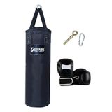 Desfabe Polydes 80x25 Cm Kolonlu Boks Kum Torbası Siyah+Askı Aparatı+Boks Eldiveni