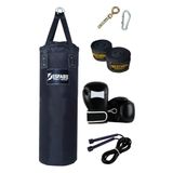 Desfabe Polydes 80x25 Cm Kolonlu Boks Kum Torbası Siyah+Askı Aparatı+Boks Eldiveni+El Bandajı+Ip