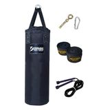 Desfabe Polydes 80x25 Cm Kolonlu Boks Kum Torbası Siyah+Askı Aparatı+El Sargı Bandajı+Atlama İpi