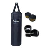 Desfabe Polydes 80x25 Cm Kolonlu Boks Kum Torbası Siyah+Boks Eldiveni+El Sargı Bandajı