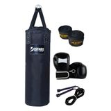 Desfabe Polydes 80x25 Cm Kolonlu Boks Kum Torbası Siyah+Boks Eldiveni+El Sargı Bandajı+Atlama İpi