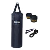 Desfabe Polydes 80x25 Cm Kolonlu Boks Kum Torbası Siyah+El Sargı Bandajı+Atlama İpi
