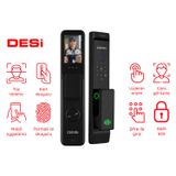 DESi QUiC Q033+ Siyah Akıllı Kilit Sanal Kapı Kolu - Yüz Tanıma - Avuç İçi Damar - Parmak İzi - Şifre - Kart - Canlı Görüşme
