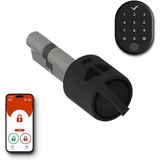 Desi Utopic R Motorlu Silindir Akıllı Kilit, Telefondan Kontrol ve Şarj Edilebilir Pilli Akıllı Kapı Kilidi - Kolay Montaj, Deliksiz Montaj (Siyah Utopic R + Parmak İzi/Şifre)