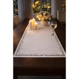 desicap Silver Taş Detaylı Beyaz Runner masa örtüsü 40x140 cm